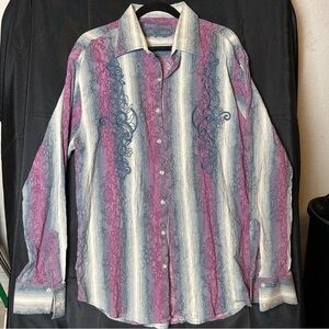 Apricottree Men's Button Front Embroidered Shirt Size 2XL